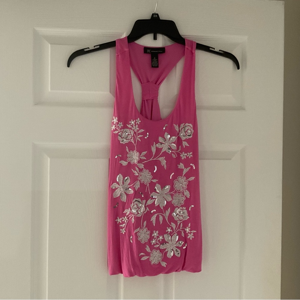 INC Pink Embellished Backless Tank Top